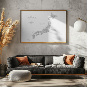 Gray watercorlor map of Japan Poster