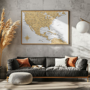 Golden map of USA and Mexico Poster