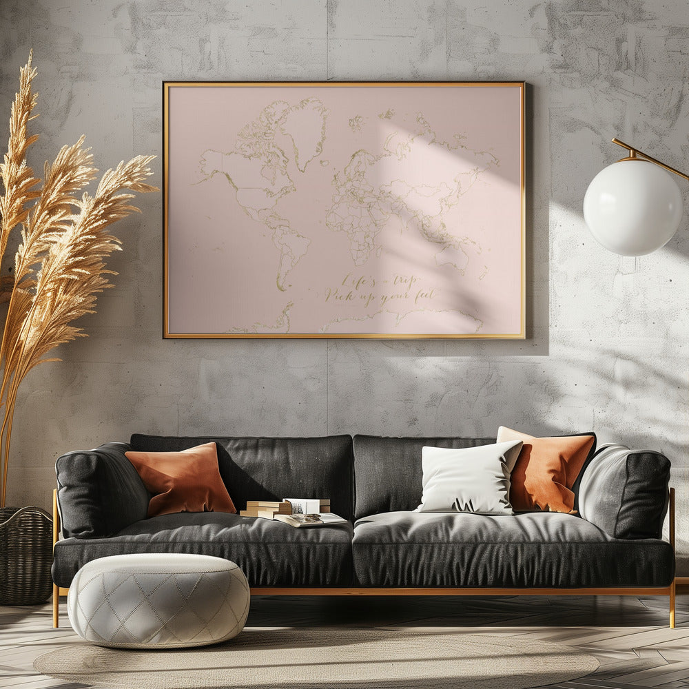 Inspirational pink and gold world map Poster