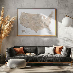 Taupe watercolor US map Poster