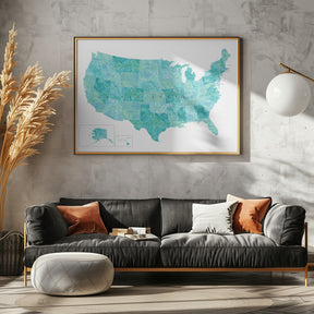 Aquamarine watercolor US map Poster