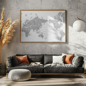 Pacific centered world map in gray watercolor Poster