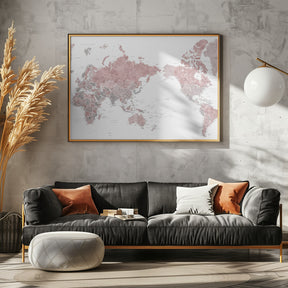 Pacific centered world map in dusty pink Poster