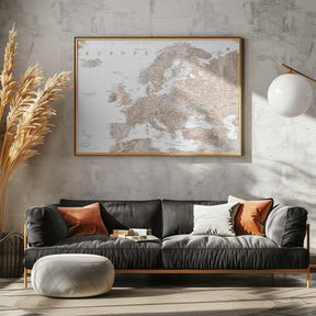 Taupe detailed map of Europe Poster