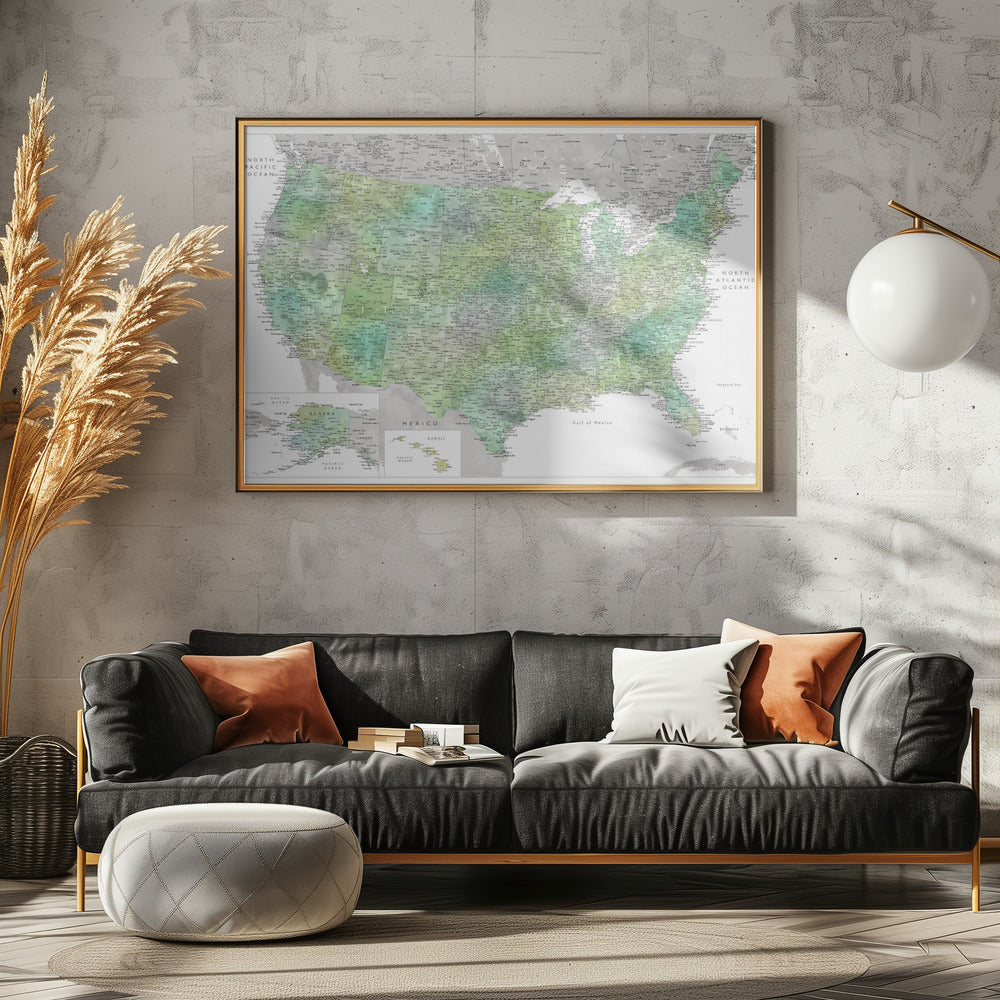 Highly detailed map of the United States, Oriole Poster