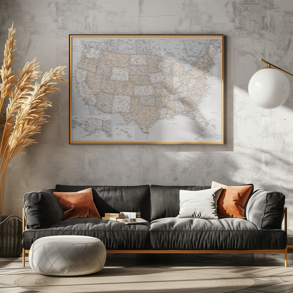 Highly detailed map of the United States, Lucille Poster