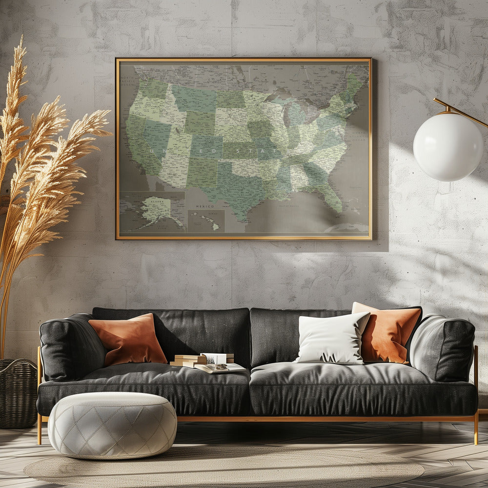 Highly detailed map of the United States, Camo Poster