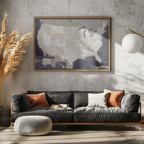 Highly detailed map of the United States, Glyn Poster