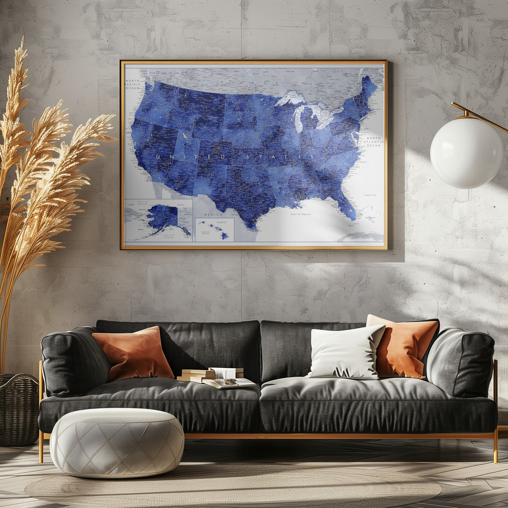 Highly detailed map of the United States, Gulzar Poster