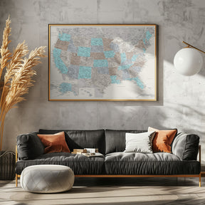 Highly detailed map of the United States, Romy Poster