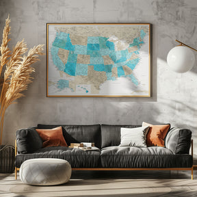 Highly detailed map of the United States, Uxia Poster