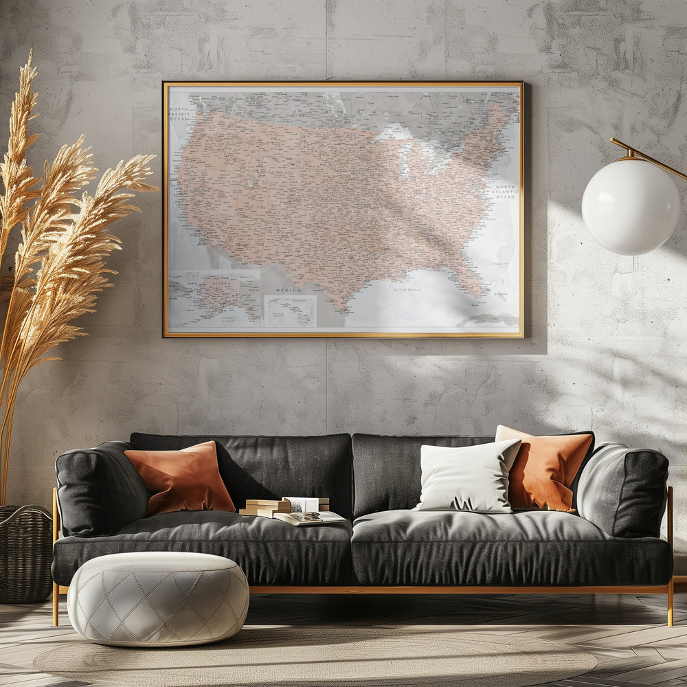 Highly detailed map of the United States, Lynette Poster