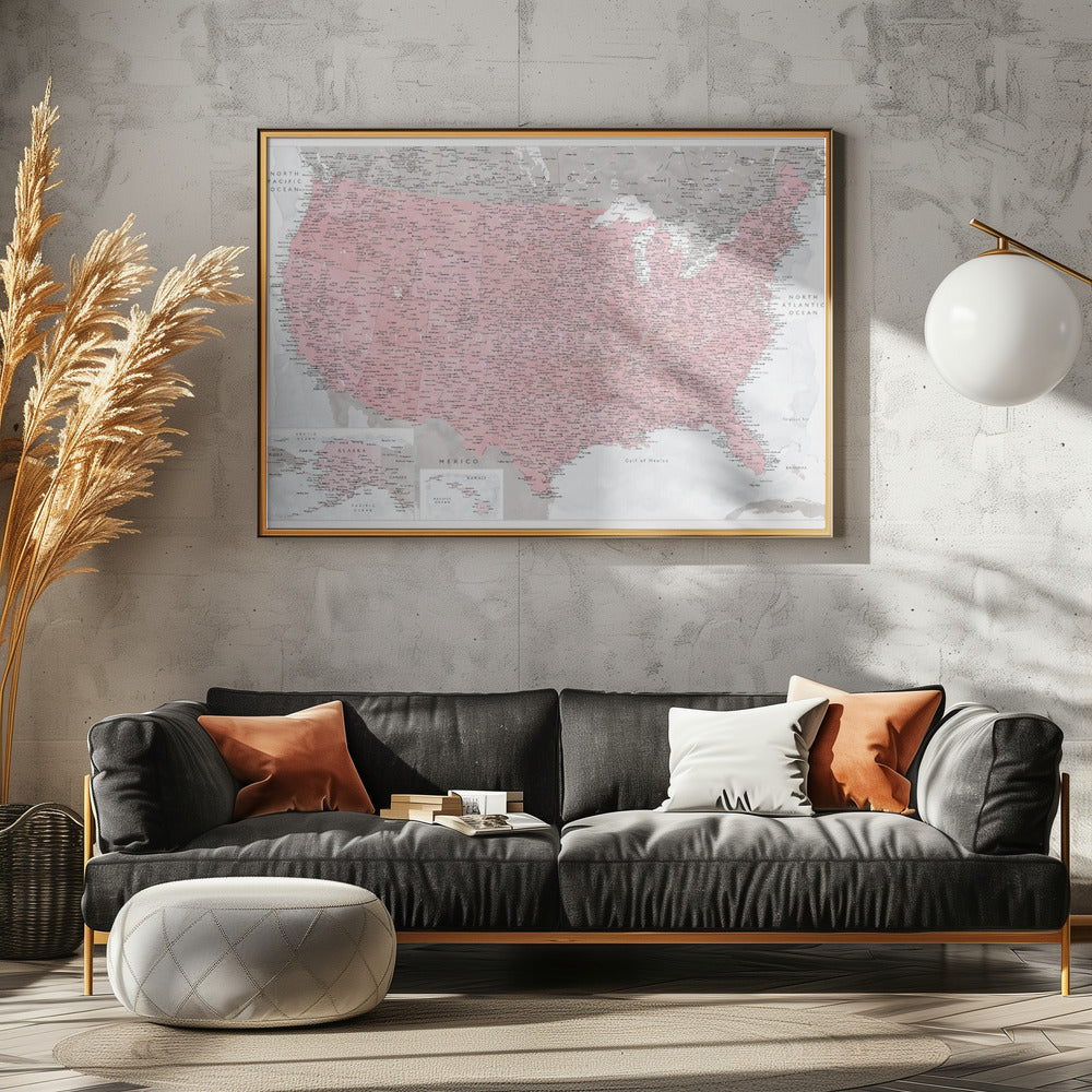 Highly detailed map of the United States, Gopi Poster