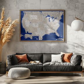 Highly detailed map of the United States, Kameryn Poster