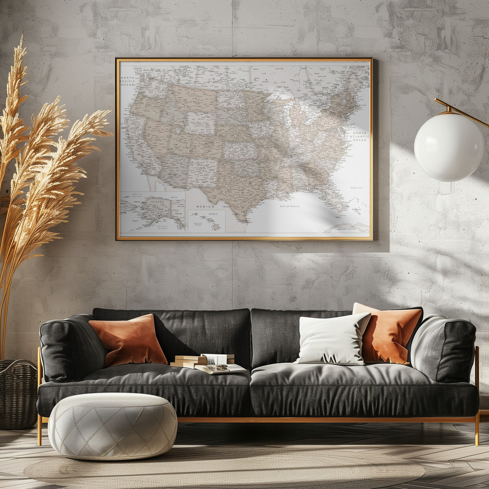 Highly detailed map of the United States, Louie Poster