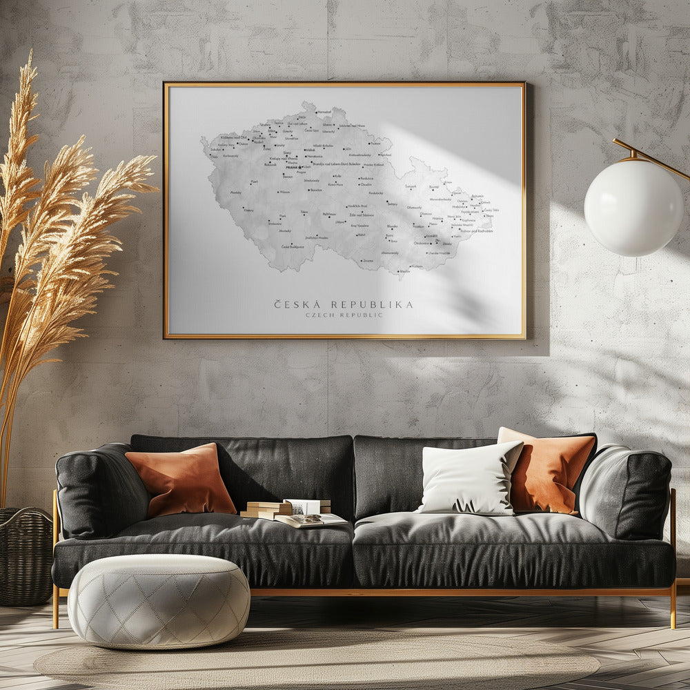 Gray watercolor map of the Czech Republic Poster