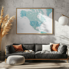 Map of North America in aquamarine watercolor Poster