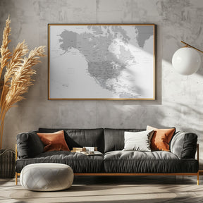 Gray map of North America with cities Poster