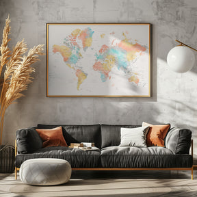 Watercolor world map with countries, Fifi Poster