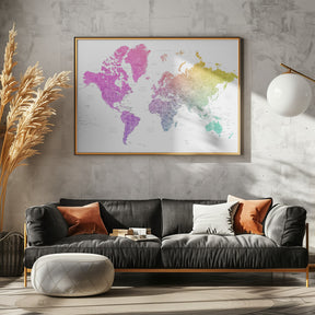 Watercolor world map with countries, Leo Poster