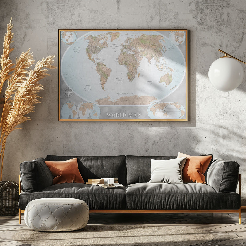 Classic world map in watercolor, Therese Poster