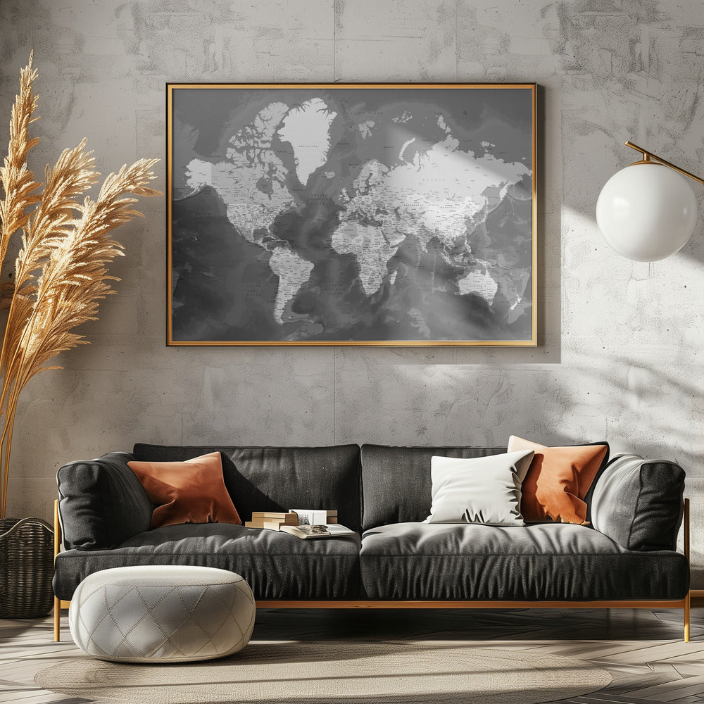 Detailed world map with cities, Patwin Poster