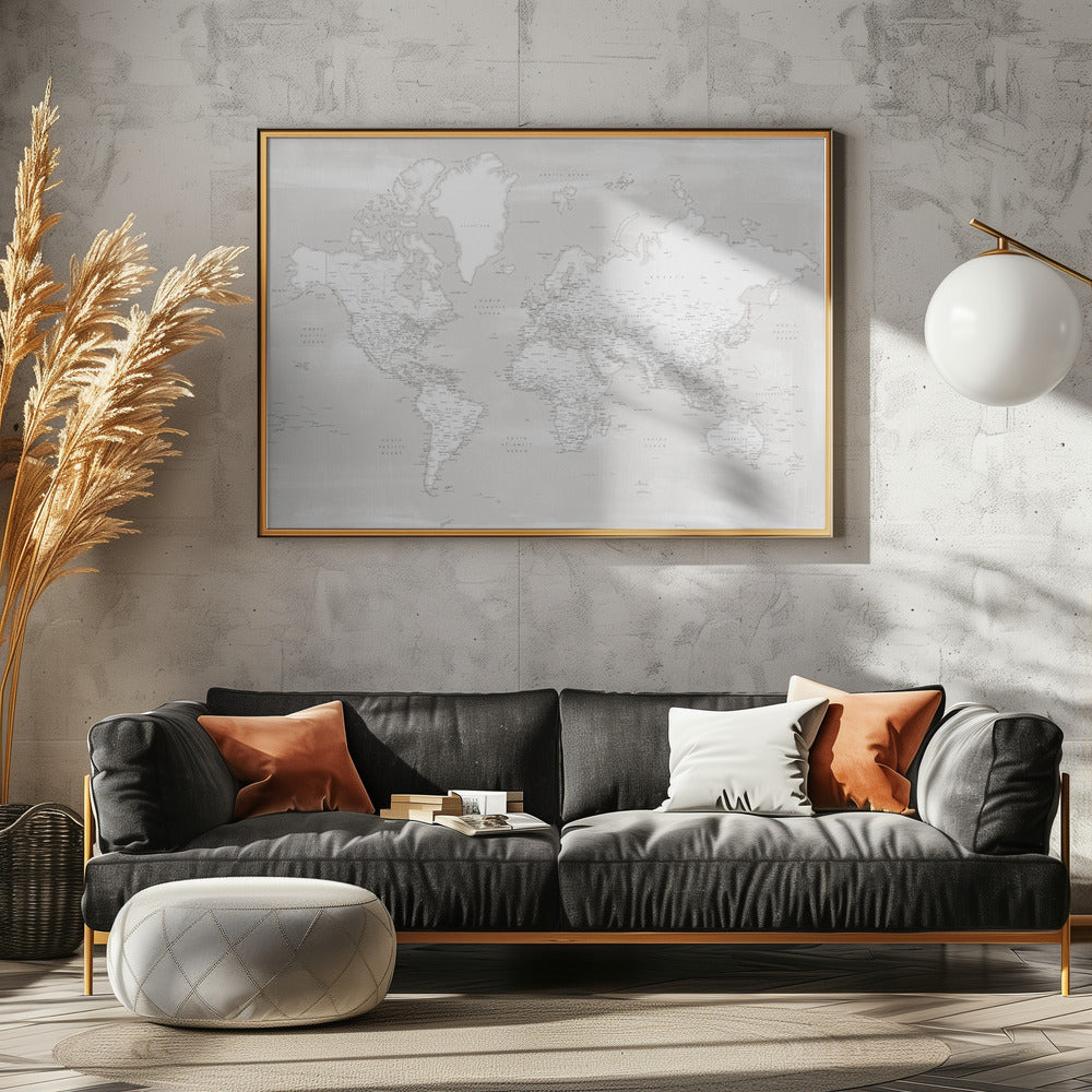 Detailed world map with cities, Maeli neutral Poster