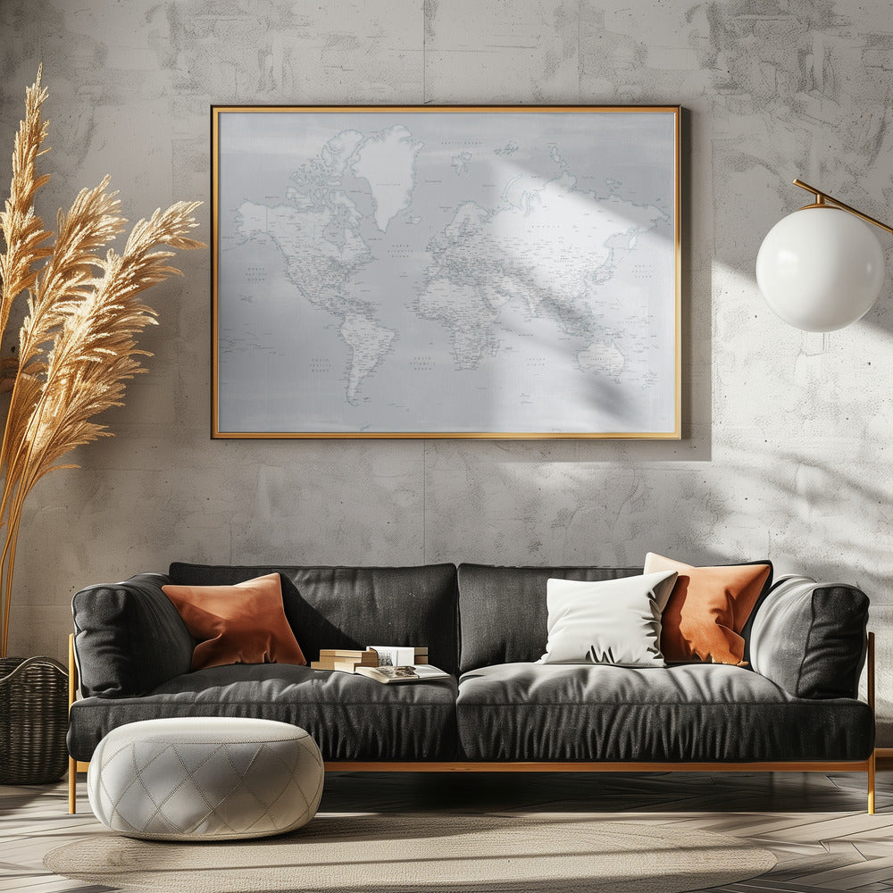 Detailed world map with cities, Maeli cold Poster