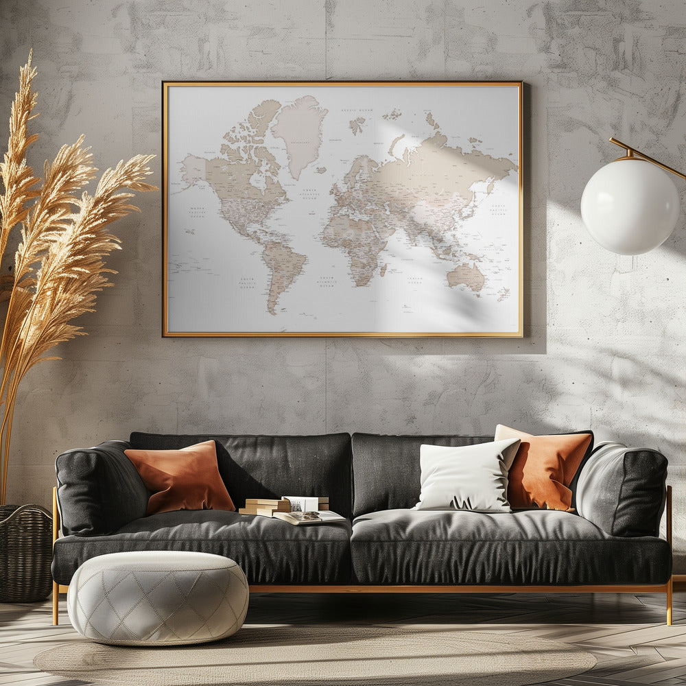 Detailed world map with cities, Louie Poster