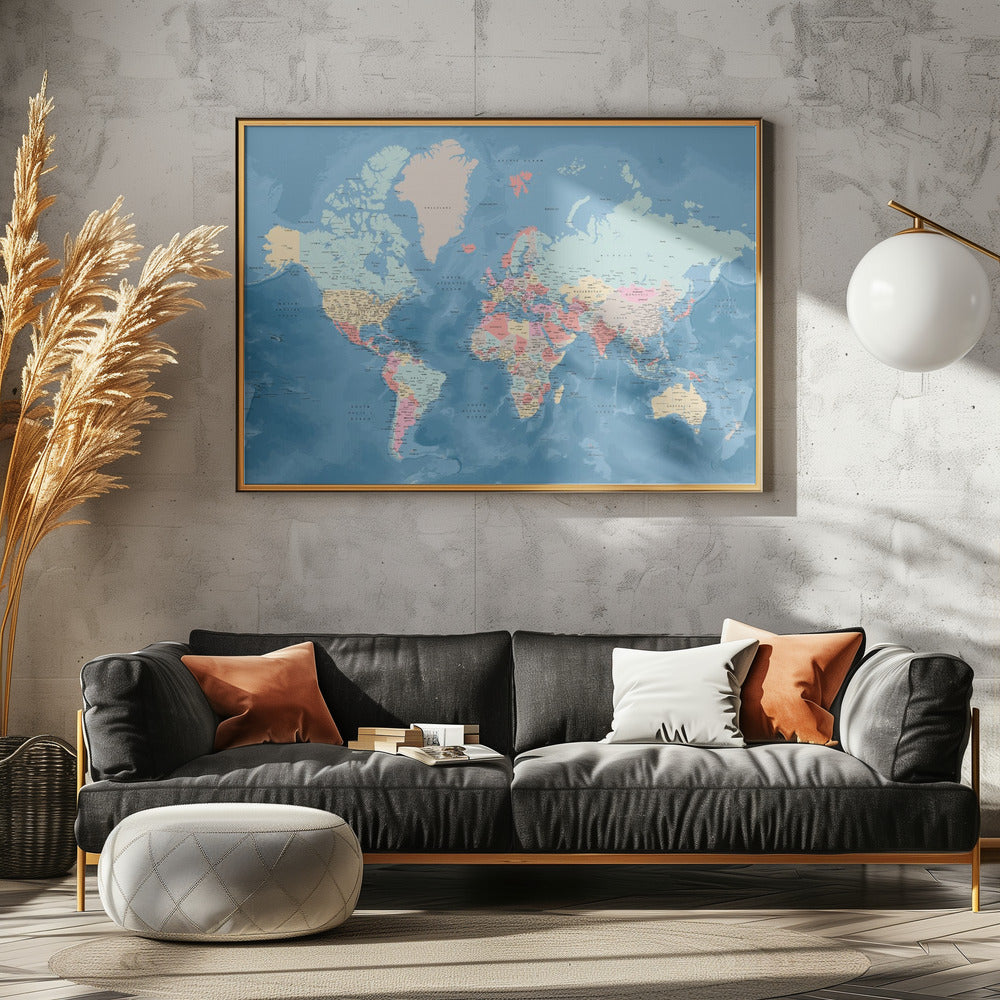 Detailed world map with cities, Vickie Poster