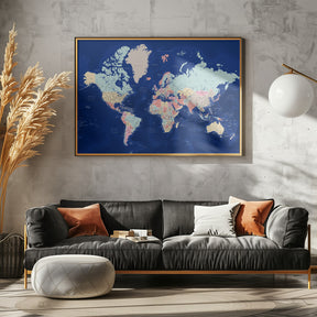 Detailed world map with cities, Powa Poster