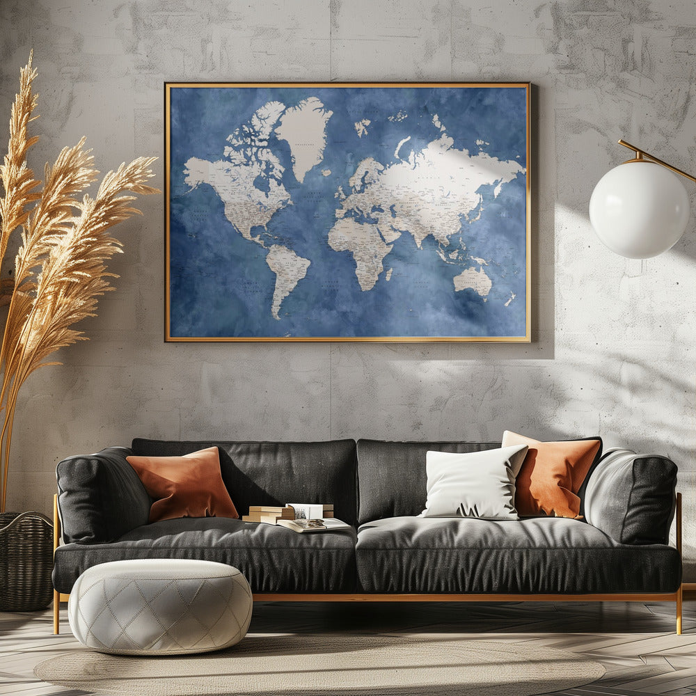 Detailed world map with cities, Sabeen Poster