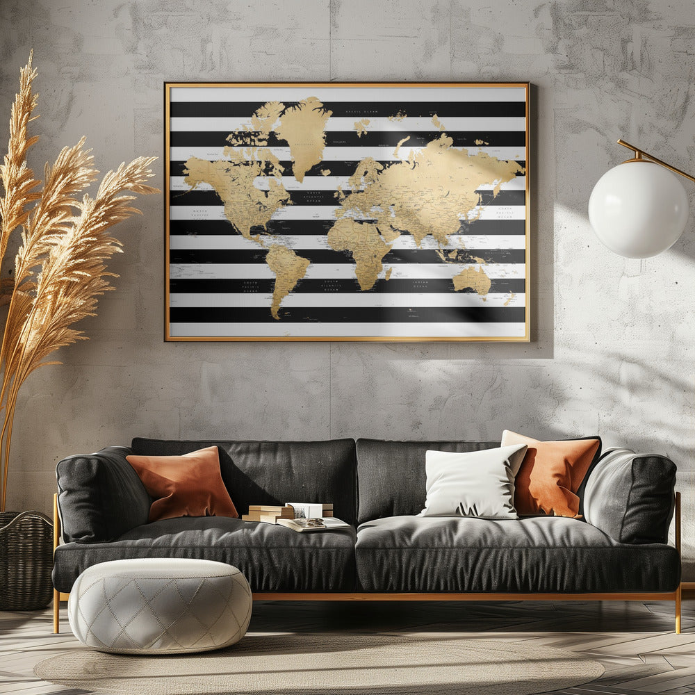 Detailed world map with cities, Harper Poster