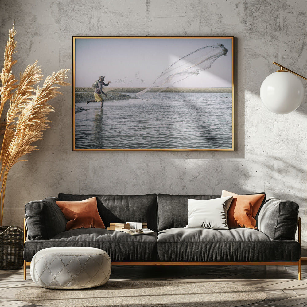 Fisherman with net Poster