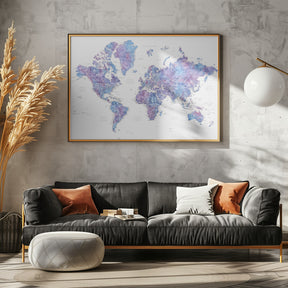 Detailed world map with cities, Raul Poster