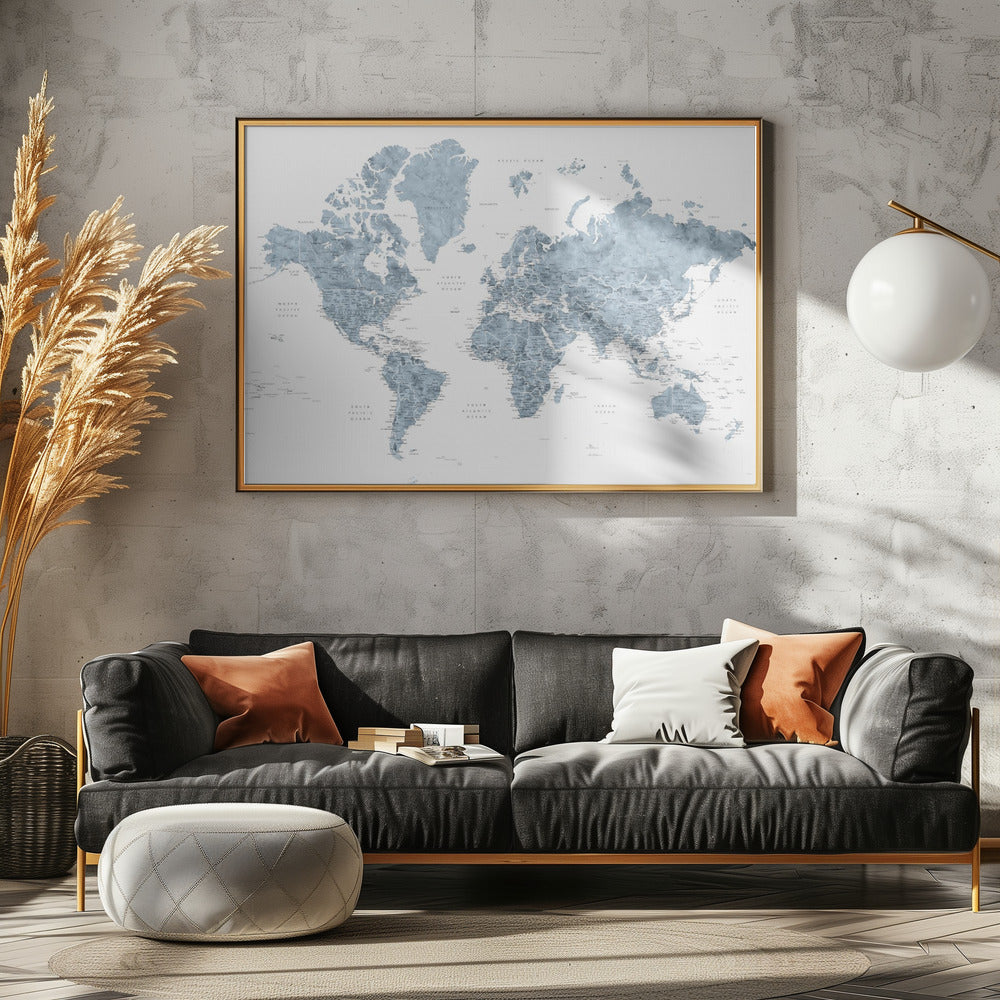 Detailed world map with cities, Ninian Poster