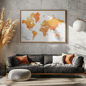 Explore world map with cities, Carlotta Poster