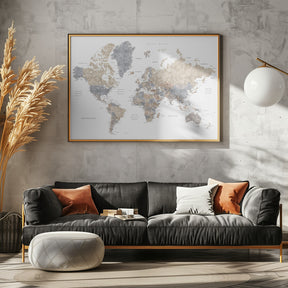 Watercolor world map with cities, Gouri Poster