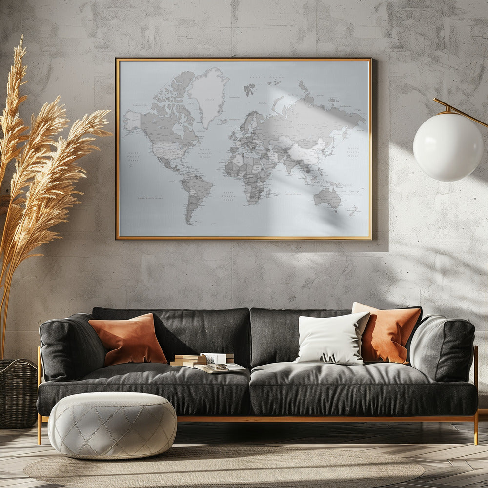 Distressed world map with cities, Darryl Poster