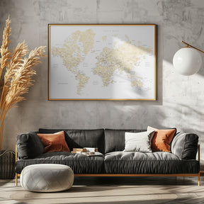 Soft florals world map with cities, Remy Poster