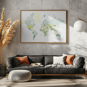 Green world map with cities, Kapueo Poster