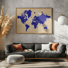 Rustic world map with cities, Korinne Poster