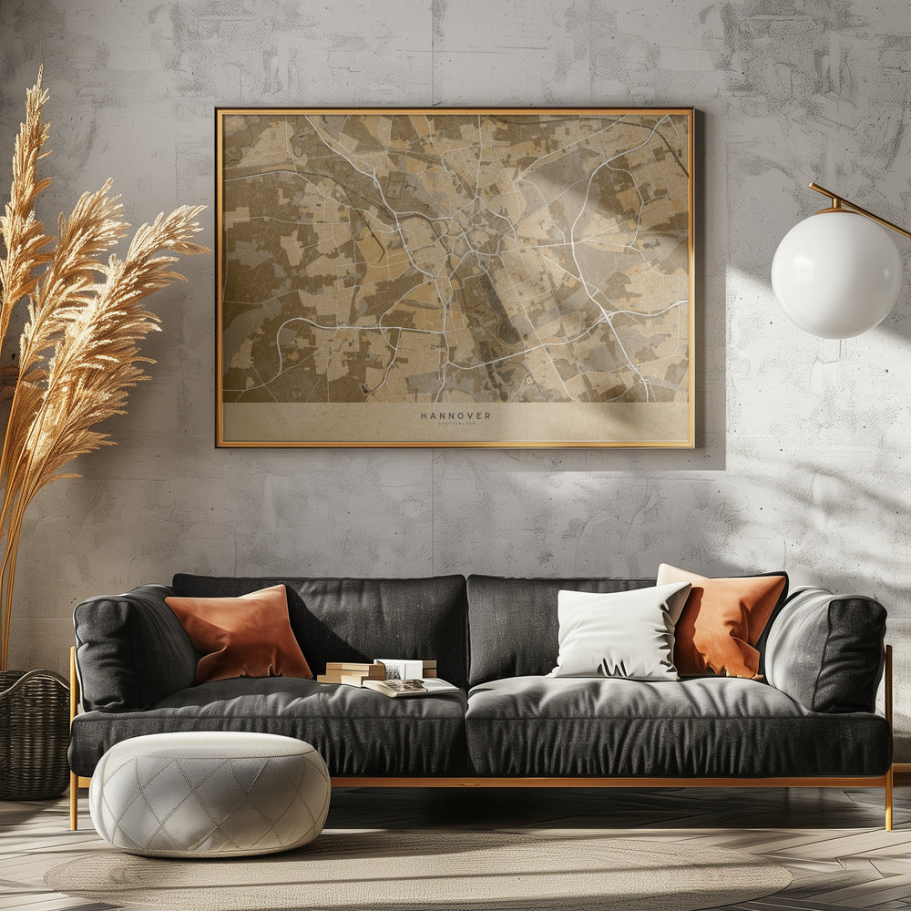 Sepia vintage map of Hannover Germany Poster