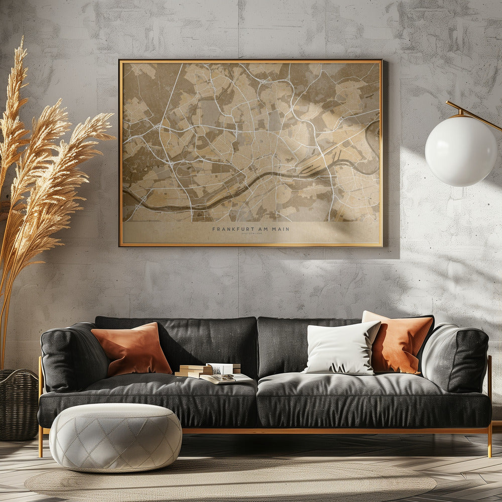 Sepia vintage map of Frankfurt Germany Poster