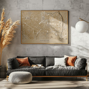 Sepia vintage map of Montpellier downtown France Poster