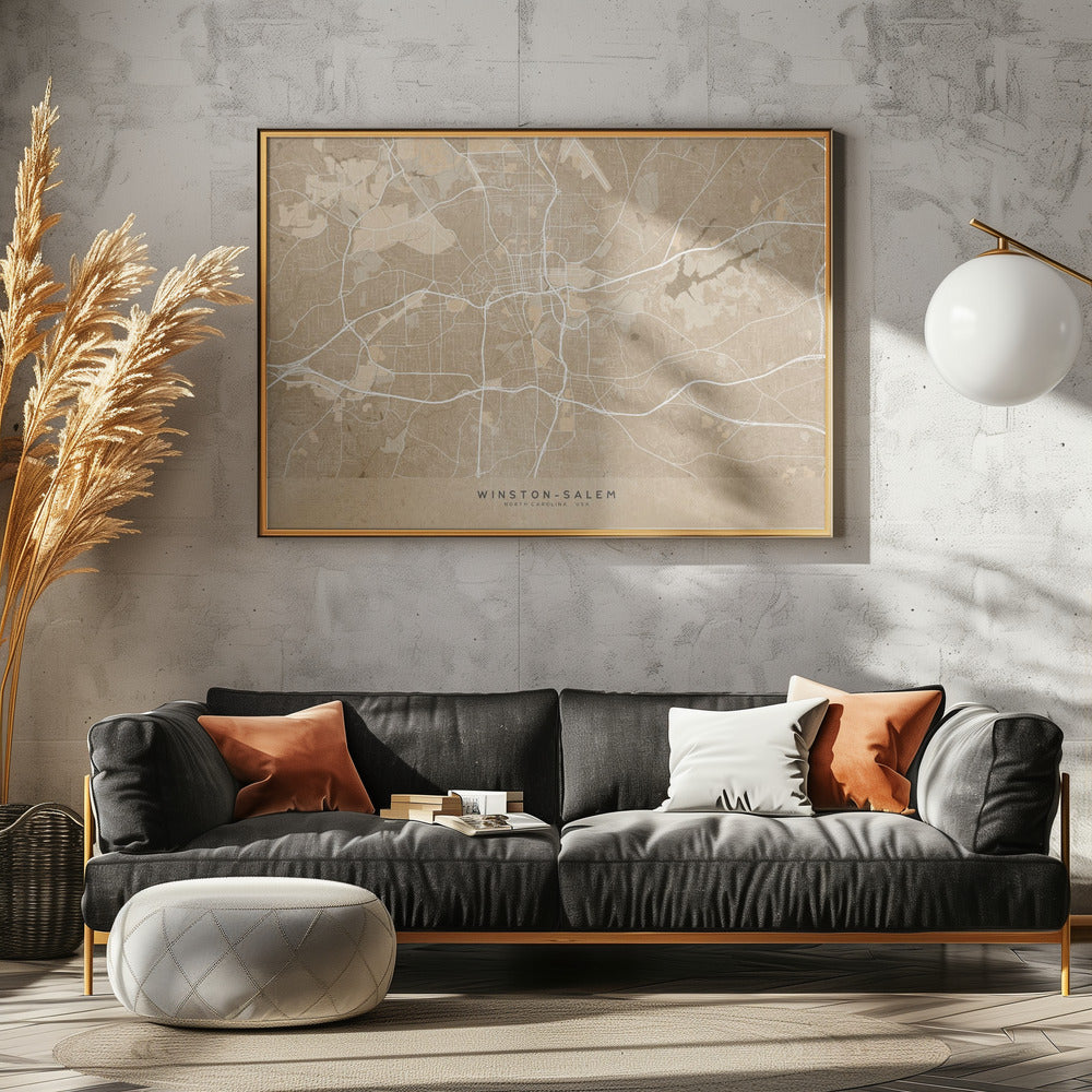 Map of Winston Salem (NC, USA) in sepia vintage style Poster