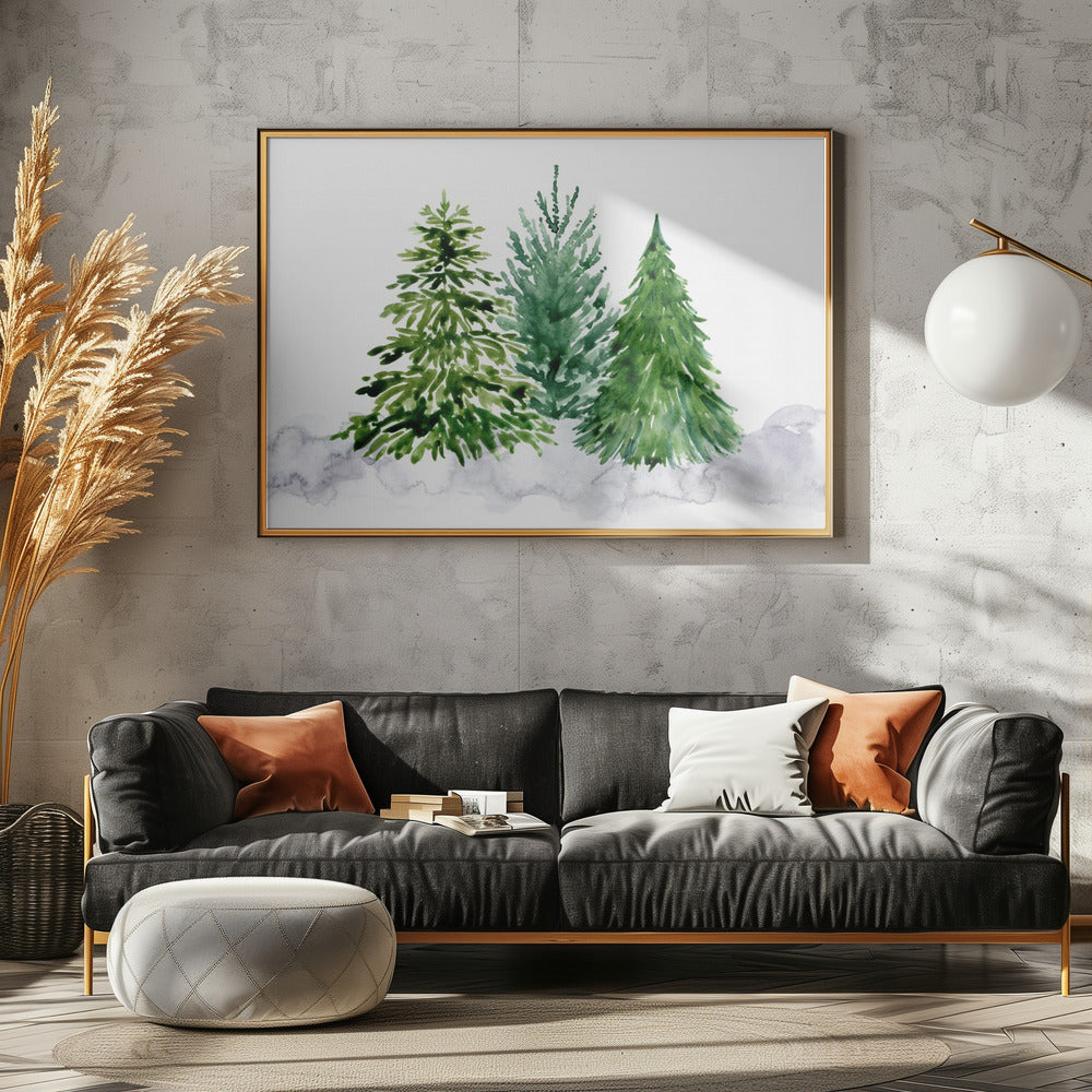 Three watercolor pine trees Poster