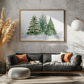 Three watercolor Christmas trees Poster