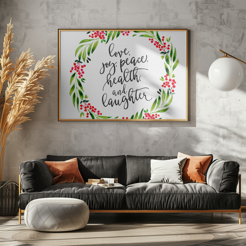 Watercolor wreath with holiday wishes Poster