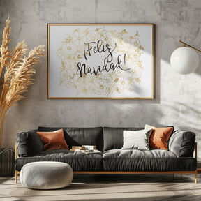 Feliz Navidad with golden flowers Poster